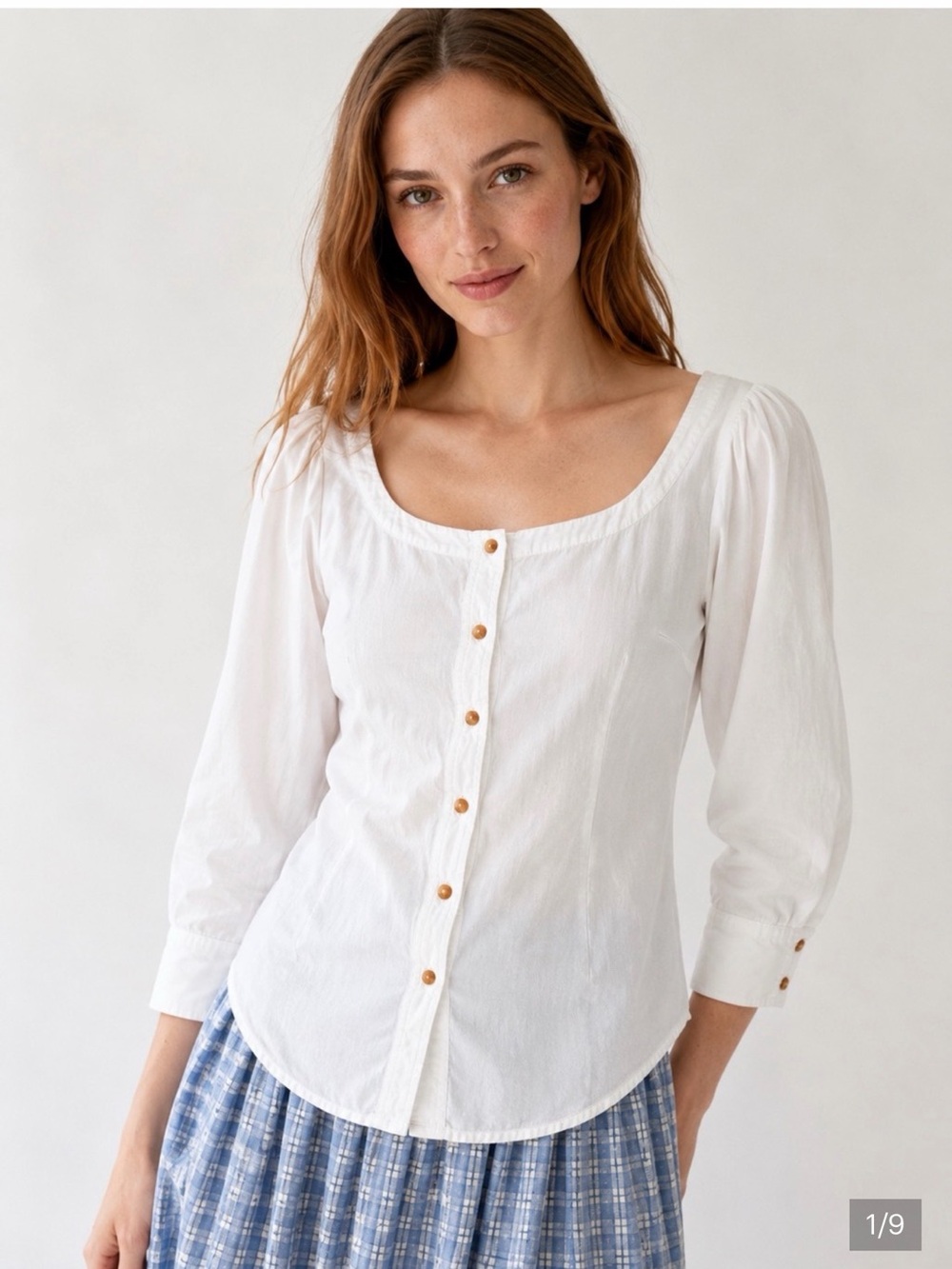 Maeve White Square-Neck Button Front Blouse